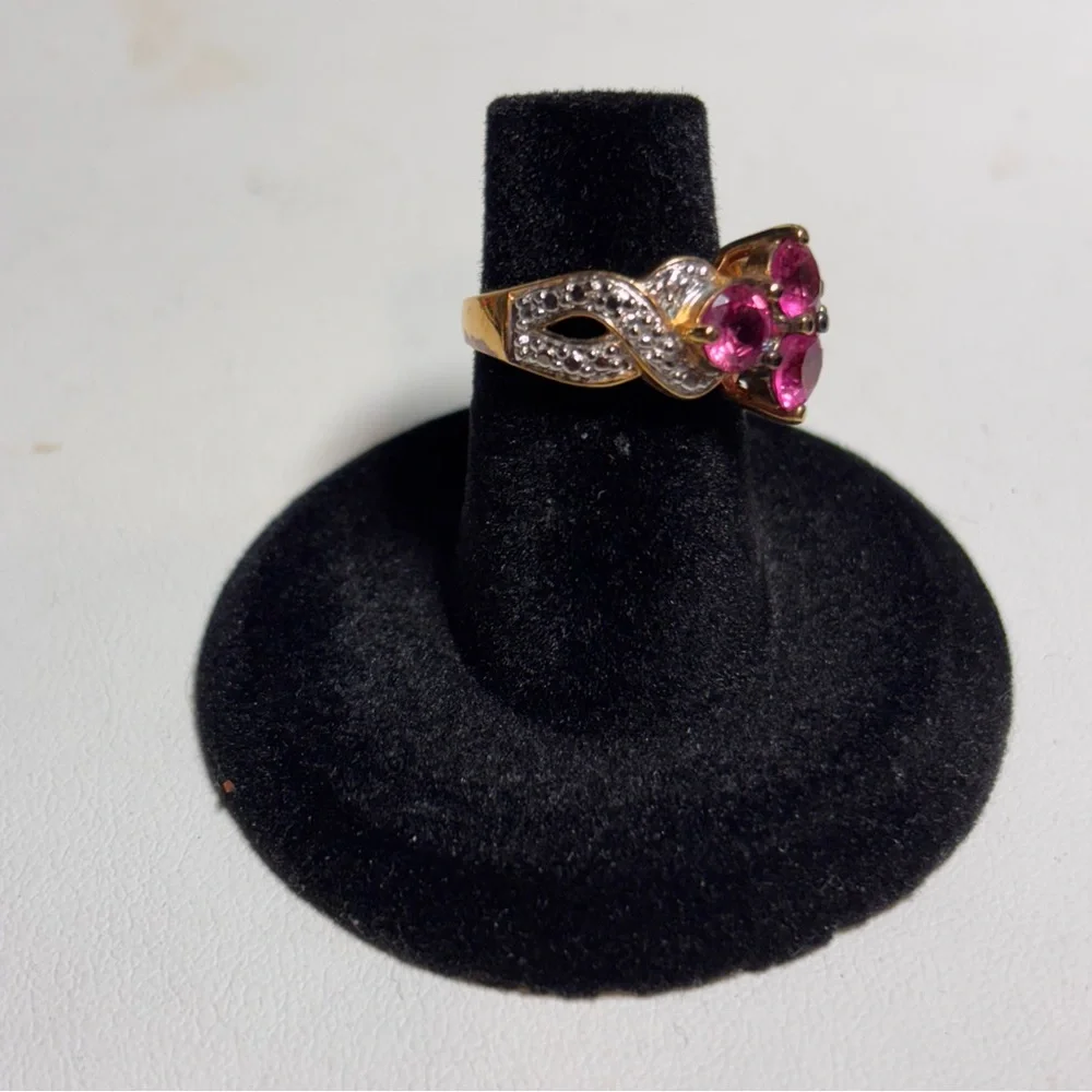 Estate Ring Gold and Sterling Silver pink tourmaline Art Deco ring size 5